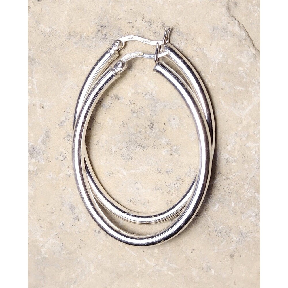 TH 925 Sterling silver Tube Oval Hoop Earrings - Picture 4 of 6